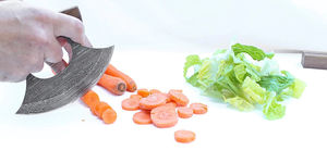 Couteau à découper Ulu en acier carbone Damas, couteau de cuisine écologique pour couper les légumes et la viande, couteau Ulu Damas forgé à la main - Product Image 4