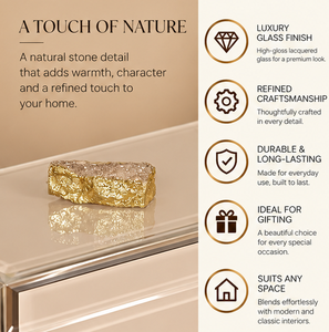 Boîte de rangement pour bijoux en verre beige cachemire avec accent en pierre naturelle, bordure dorée, finition brillante, doublure douce, boîte à souvenirs décorative - Product Image 5