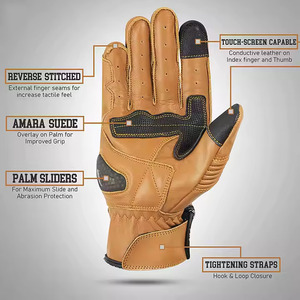 Cowhide Leather Racing <b>Gloves</b> Full Finger <b>With</b> Internal Molded Knuckle Protection For Riding Male Breathable Wear-Resistant - Product Image 6
