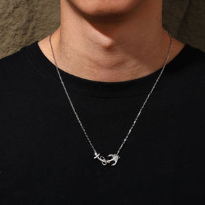 Collier unisexe en acier inoxydable plaqué argent avec pendentif ancre et moissanite, thème classique, idéal pour les fêtes hip-hop, cadeau charmant - Product Image 1