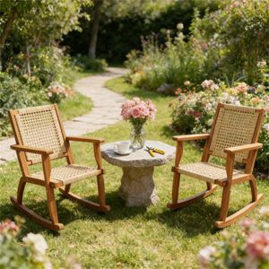 Set di Due Sedie a Dondolo da Esterno Color Kaki per Terrazza e Giardino - Product Image 1