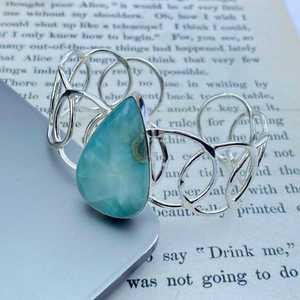 Natural Larimar <b>Bangle</b> 925 Sterling Silver Adjustable Cuff Bracelet Handmade Gemstone Jewelry Gift For Women - Product Image 4