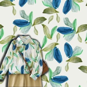 Chemise en lin mélangé coton-lin légère et bio Jardin Aquarelle avec imprimé floral numérique multicolore fuchsia, style uni pour garçons - Product Image 5