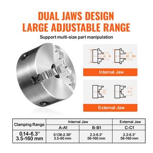 Mandrino per tornio manuale autocentrante da 6FT con intervallo di serraggio di 0,14 pollici, compatibilità 6,3 pollici/3,5 pollici, viti di fissaggio a T reversibili - Product Image 4