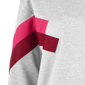 Sweat-shirt gris à col rond pour femme, manches color block rose et rouge, coupe classique, manches longues, en coton tricoté, pour l'automne - Product Image 5