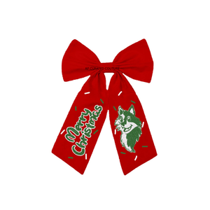Lazo Rojo Navideño para el Cabello con Diseño Bordado de Feliz Navidad y Reno, Lazo Personalizado con Cuentas para Temática Navideña - Product Image 5