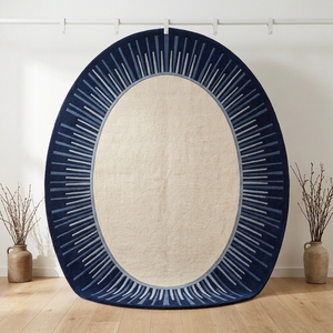 Modern Oval Sunburst Handmade <b>Tufted</b> <b>Rug</b> Navy Blue and Ivory Area Carpet - Product Image 5