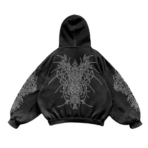 Sudadera con Capucha y Estampado Gótico para Hombre, Talla Grande, Negra, de Algodón French Terry, con Bolsillo, Estilo Otoñal - Product Image 2