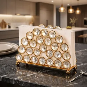 Porte-serviettes en cristal avec cadre en métal doré, support pour papier de soie pour table à manger, comptoir de cuisine, décoration de la maison ou du bureau - Product Image 6