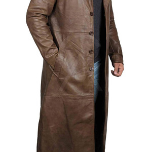 Premium Quality Genuine Leather Eco-Friendly Breathable Customizable <b>Trench</b> <b>Coat</b> <b>Men</b> Regular Style Comfortable Everyday Fashion - Product Image 5
