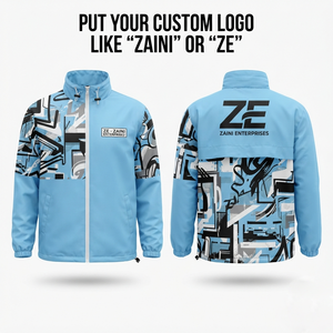 Premium Polyester/Nylon 120 GSM Men <b>Winter</b> Windbreaker <b>Jacket</b> <b>Waterproof</b> Breathable Light Blue Custom Logo Front Digital - Product Image 1