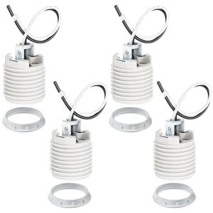 4 Pack Medium Base E26 <b>Ceramic</b> Light Socket with White Shade <b>Ring</b> Threaded Lamp Holders & Bases - Product Image 1