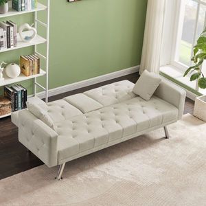 Sofá Cama Convertible de Lino Beige con Diseño sin Brazos, Reclinable, Plegable y Extensible para Sala de Estar - Product Image 4
