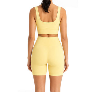 Ensemble de sport côtelé sans couture le plus vendu pour femme – Soutien-gorge côtelé et short assorti en matière souple, coupe ajustée, tenue de fitness moderne deux pièces - Product Image 2