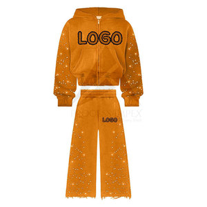 ชุดวอร์มประดับคริสตัลแบบกำหนดเองสำหรับผู้ชาย เสื้อฮู้ดและกางเกงขายาวประดับคริสตัล ชุดสตรีทแวร์พรีเมียม กระบวนการผลิตแบบ OEM ODM Impex - Product Image 2