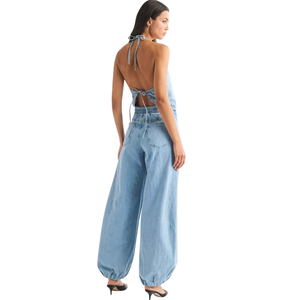 Mono vaquero sin mangas para mujer, corte ajustado, ecológico, estilo vintage, fabricante de ropa OEM ODM - Product Image 3