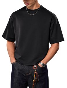 T-shirt décontracté noir à manches courtes OEM personnalisé, vente en gros, couleur unie, coton, haute qualité, streetwear d'été, fabricant - Product Image 1