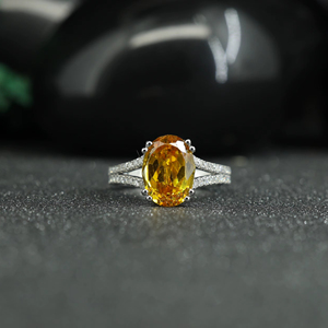 แหวนพลอยสีเหลืองรูปไข่สำหรับผู้หญิง เงินแท้ 925 แหวนหมั้นแบบแยกส่วนประดับซิทริน มอยส์ซาไนต์ และเพชร ขายส่ง - Product Image 1
