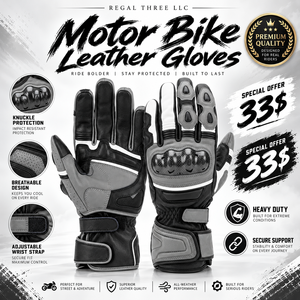 Gants en cuir à doigts entiers avec sangles de poignet réglables, gants de cyclisme en cuir, gants d'hiver pour la conduite avec fermeture auto-agrippante - Product Image 1