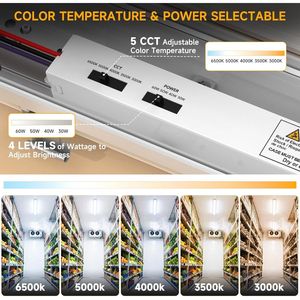 Lampada LED Impermeabile Tri-Proof da 4FT, 10 in 1 Regolabile (4 Potenze/5CCT), 7800LM, IP65, Resistente all'Acqua e alla Polvere, AC100/277V, Confezione da 1 - Product Image 2