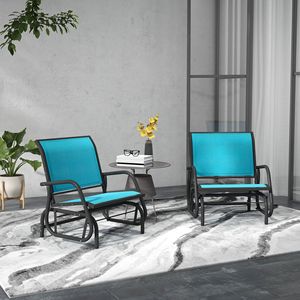 Sedie da Giardino 2 Sedie a Dondolo Blu per Esterni con Telaio in Acciaio e Braccioli Curvi per Portico, Bordo Piscina e Balcone - Product Image 2