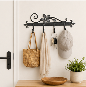 Perchero de pared decorativo de hierro forjado hecho a mano, estilo vintage rústico, para llaves y abrigos, para entrada o cocina. - Product Image 4