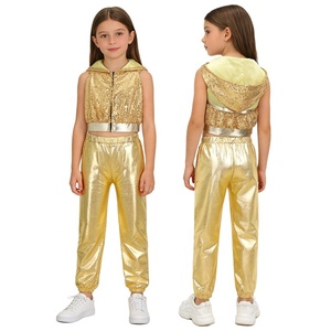 Traje <span class=keywords><strong>de</strong></span> Baile <span class=keywords><strong>de</strong></span> Salón para Niñas <span class=keywords><strong>de</strong></span> 6 a 16 Años, Hip-Hop, Jazz, Top Corto con Capucha y Pantalón Metálico, para <span class=keywords><strong>Clases</strong></span> <span class=keywords><strong>de</strong></span> Baile, Espectáculos - Product Image 2