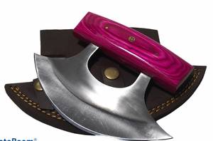 Couteau Ulu en carbone fait main sur mesure avec manche en résine – Couteau de chef premium à lame oscillante, couteau d'extérieur - Product Image 2