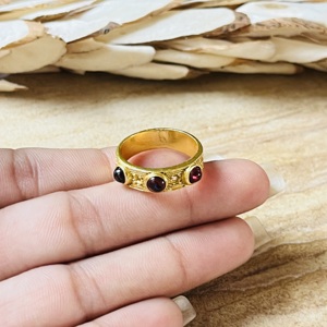 Top Choice <b>Garnet</b> <b>Rings</b> Tribal Brass Bands For Women 18k Gold Plated Boho Textured Eternity Jewelry For Wholesale/OEM/ODM - Product Image 2