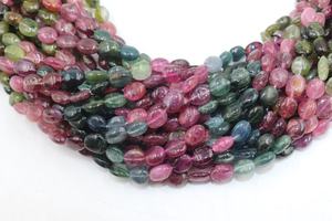 EXCELLENTES Perles Ovales Lisses Multi-Tourmalines 5-7mm Pierre Naturelle Tourmaline Pastèque Taille de Fil de 14 pouces pour la Fabrication de Bijoux - Product Image 2