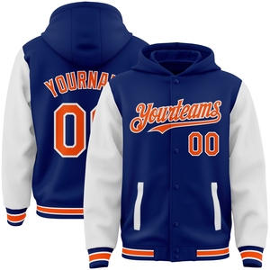 เสื้อแจ็คเก็ตฮู้ดดี้แบบมีกระดุมสองสี รุ่น Varsity Letterman สีส้ม-ขาว แบบ Royal Orange-White ของ OMMIZ INDUSTRY ขายส่งโดยตรง - Product Image 1