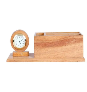 Best designer Wood Pen Stand With Clock Luxury Design Printed Wooden Pen Holder for <b>Study</b> <b>Table</b> Customized Sale - Product Image 1