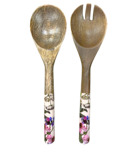 Ensemble de saladiers en bois d'acacia style luxe, manche long, design floral, ustensiles de cuisine durables, au meilleur prix - Product Image 3