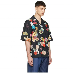 Camisa de Verano Ligera de Secado Rápido con Cuello Abierto y Cierre de Botones, Hermosa y Cómoda, con Estampado Floral en Blanco y Negro, Venta al Por Mayor - Product Image 5