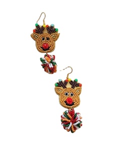 Cool Shades, pendientes clásicos Huggie para mujer, hechos a mano, Navidad/Año Nuevo, bordado de cuentas de semillas inspirado en Papá Noel, Diamante de pera - Product Image 3