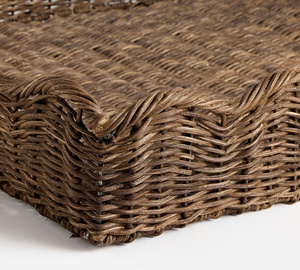 <b>Rustic</b> Touch Functional And Stylish Featuring Raised Sides And Discreet Handles For A Sleek Look Rattan Scallop Serving Tray - Product Image 2