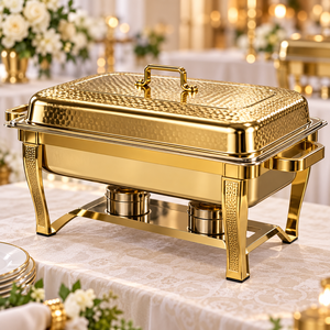 Plat de service rectangulaire de luxe en acier inoxydable avec couvercle, chauffe-plat de buffet écologique et durable - Product Image 3