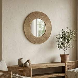 Miroir mural en jonc de mer naturel tissé à la main – Grand miroir rond décoratif style bohème côtier - Product Image 6