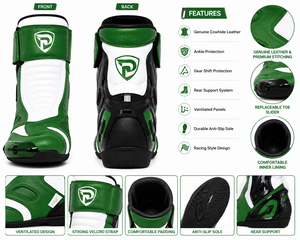 Botas de Motociclismo Dumela, Color Verde Blanco, Cuero Genuino, Transpirables, Impermeables, Protectoras, para Todas las Estaciones, Deportivas - Product Image 6