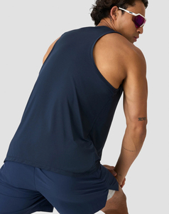 Breathable Men's <b>Navy</b> Blue Sleeveless Tank <b>Top</b> O-Neck Quick Dry Knitted Solid Color Casual Wear Cheap Price 180 Grams - Product Image 3