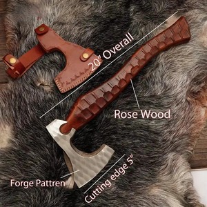 Custom Handmade <b>Axe</b> Head in Carbon Steel with Wood <b>Handle</b> Leather Sheath Industrial & DIY Grade 5in Blade 20in Overall Length - Product Image 5
