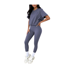 Ensemble sportswear décontracté 3 pièces : pantalon taille haute moulant, pantalon de yoga, haut à manches courtes et col rond - Product Image 6