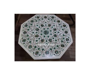 Marbre blanc pur fait à la main avec une finition fine et une incrustation de fleurs de forme octogonale polie lisse pour la décoration de la maison - Product Image 3