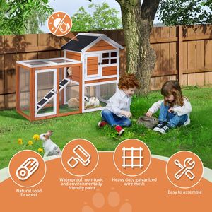 Orange Fir Wood <b>Rabbit</b> Hutch with Pull Upper Tray Indoor/Outdoor Bunny <b>Cage</b> and Chicken Coop for Guinea Pig House Pet Owners - Product Image 4