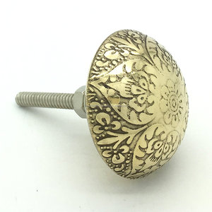 <b>Metal</b> Cabinet Pull <b>Drawer</b> Knobs With Antique Brass Finishing Round Shape Floral Embossed Design For <b>Drawer</b> & Wardrobe - Product Image 2
