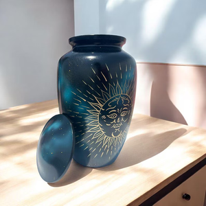 Urna de Metal con Acabado en Esmalte Azul, Urna Conmemorativa para Cremación de Adultos, Recipiente para Cenizas, Exhibición de Mesa - Product Image 3