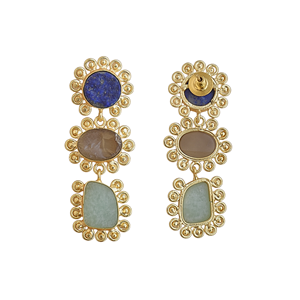 Pendientes de Piedras Múltiples de Lapislázuli y Cuarzo Ahumado Chapados en Oro, Joyería Semipreciosa de Boutique para Mujer - Product Image 4