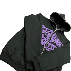 Nouveauté : Sweat à capuche pour homme 100% coton mélangé, délavé à l'acide, coupe ample et vieillie, imprimé en relief, 400 g/m², OEM - Product Image 1