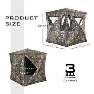 Tenda a terra a scomparsa portatile per 3 persone con porte per la caccia completa di borsa per il trasporto - Product Image 5
