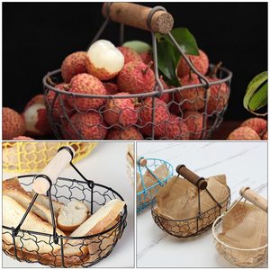Metal Wire Egg <b>Basket</b> with Handle Chicken Egg Storage <b>Basket</b> Fruit <b>Bread</b> Vegetable Holder Farmhouse Kitchen Counter Organizer - Product Image 3